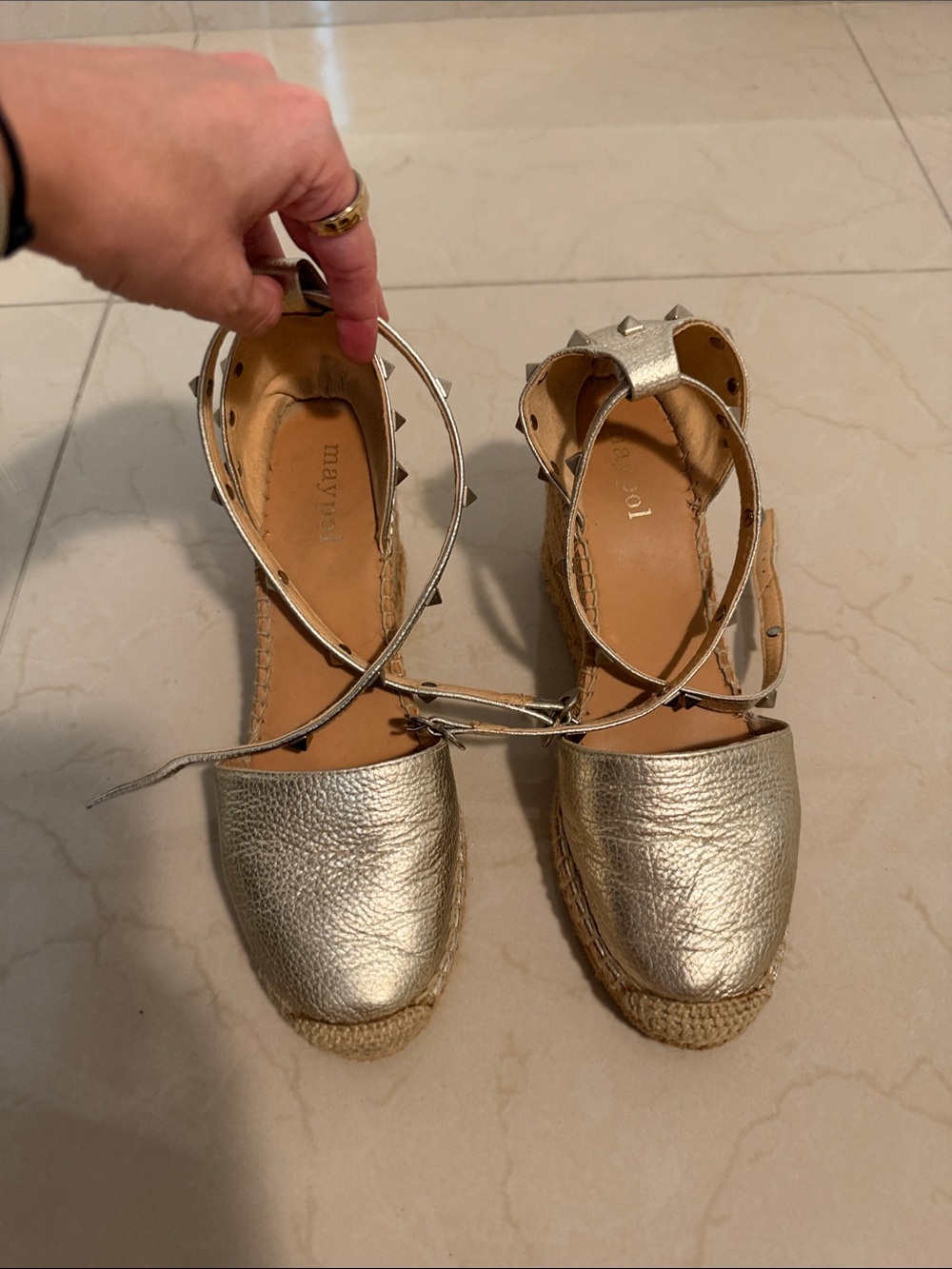 Metallic Gold Ankle-Tie Espadrille Flats
